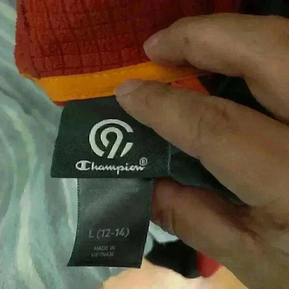 CHAMPION DARK GRAY ORANGE THERMAL youth zip hoodie jacket LARGE - Picture 3 of 4